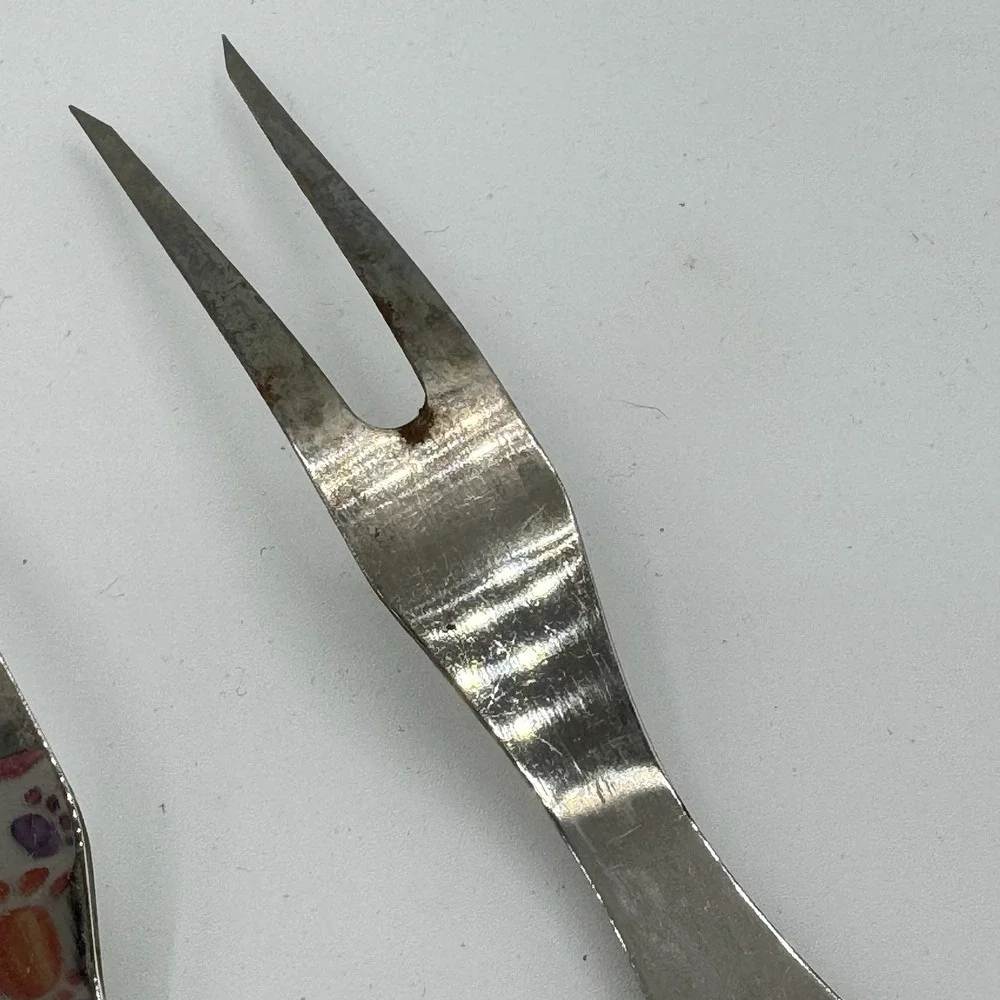 Vintage Meat Carving Forks Stainless Steel Wood Handles Set of 2 MCM